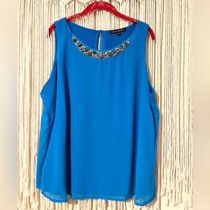 Women’s Sz 1X Blue HeartSoul Plus Rhinestone Neck Sleeveless Blouse